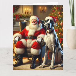 Julen Santa och Great dane Kort