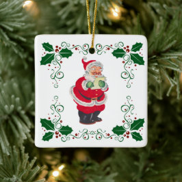 Julen Santa och Holly Helgdag Julgransprydnad Keramik