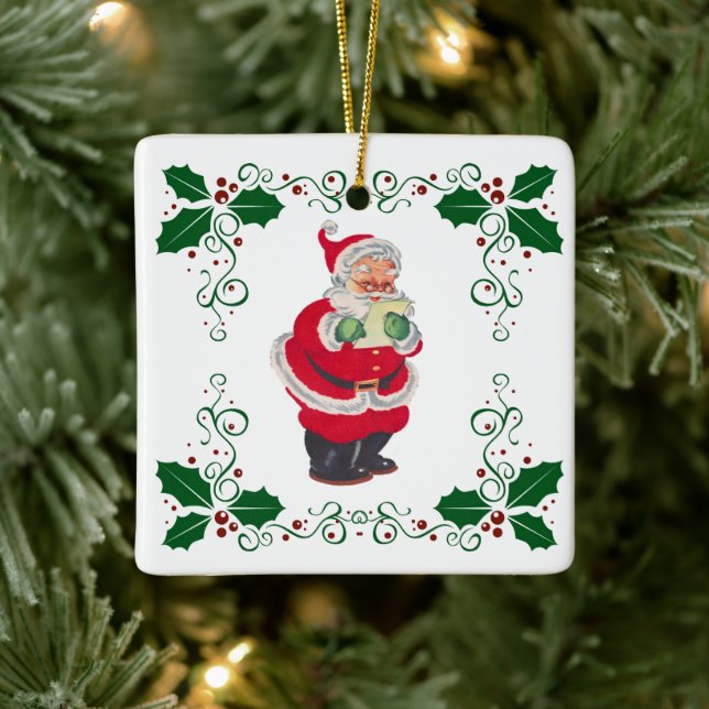 Julen Santa och Holly Helgdag Julgransprydnad Keramik (Träd)