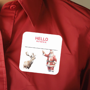 Julen Santa Party Namn bricka Badge Fyrkantigt Klistermärke