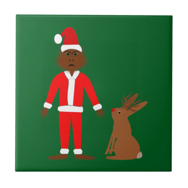 Julen Santa Sasquatch och Jackalope Kakelplatta (Framsidan)