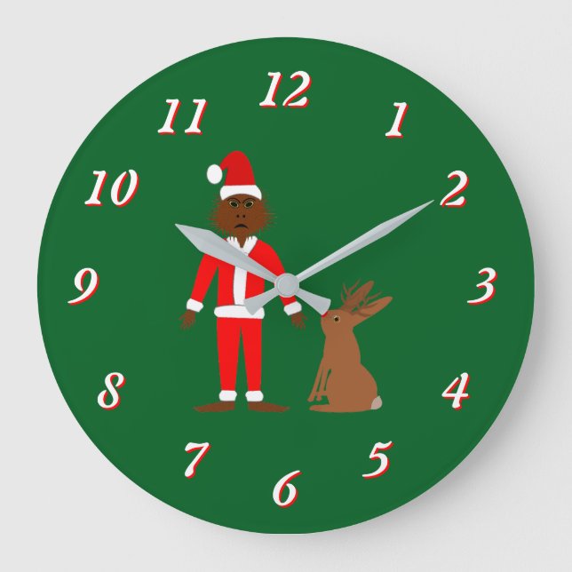 Julen Santa Sasquatch och Jackalope Stor Klocka (Framsida)