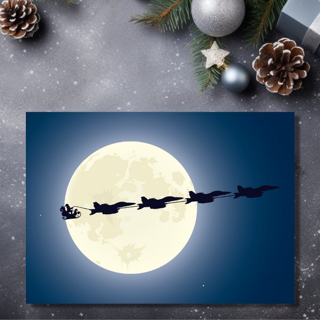 Julen Santa, Sleigh och F-18 Militär Jet Helgkort (Front - Santa, Sleigh and F-18 Military Jets Christmas Holiday Card)