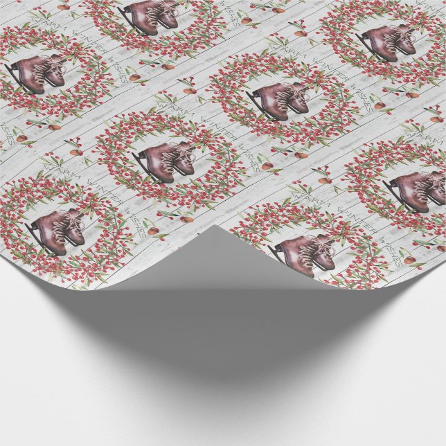 Julen semestrar den lantliga kranen och skridskor presentpapper (Hörn)