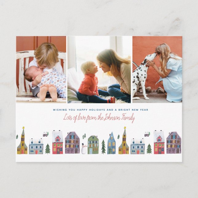 Julen semestrar | gulliga hus | vykortet för 3 helg vykort (Framsida)