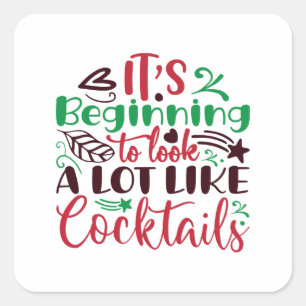Julen ser ut som cocktails fyrkantigt klistermärke