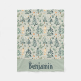 Julen Snö och Träd har grönt med namn Fleecefilt