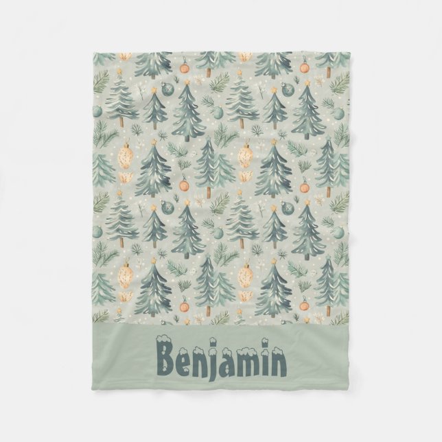 Julen Snö och Träd har grönt med namn Fleecefilt (Framsidan)