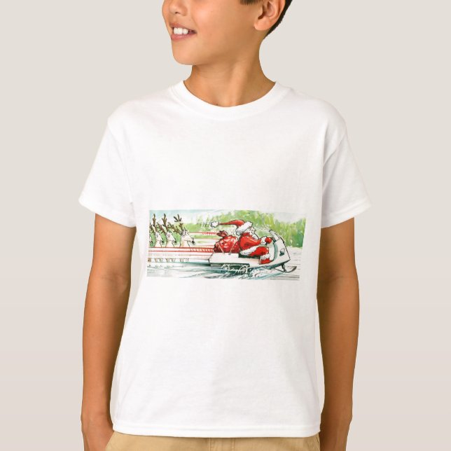 Julen som skidar Santa Snowmobile, skidar Tee Shirt (Framsida)