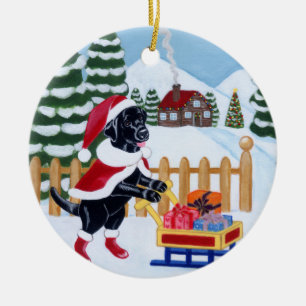 Julen svärtar Labrador Santa målning Julgransprydnad Keramik