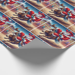 Julen Tomten Ridning En Rodeo-Tjur Jul Presentpapper