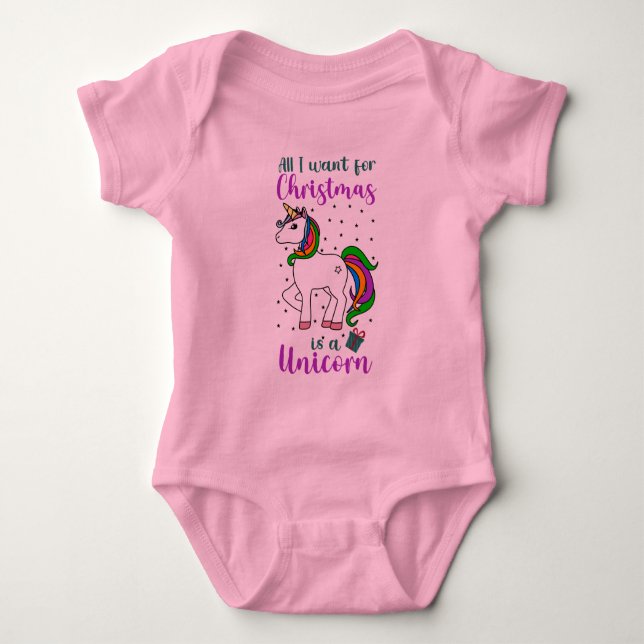 Julen Unicorn Magisk Regnbåge Grön Lila  T Shirt (Framsida)