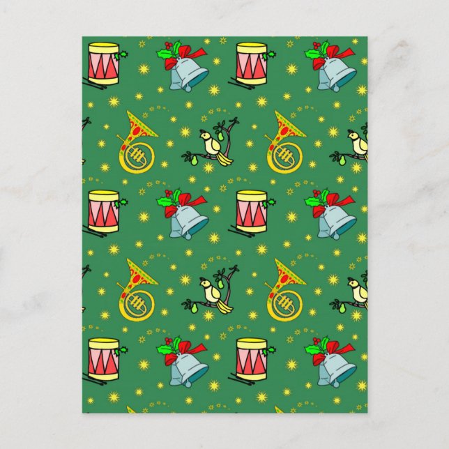 Julen, valthorn och magenta trummar helg vykort (Framsida)