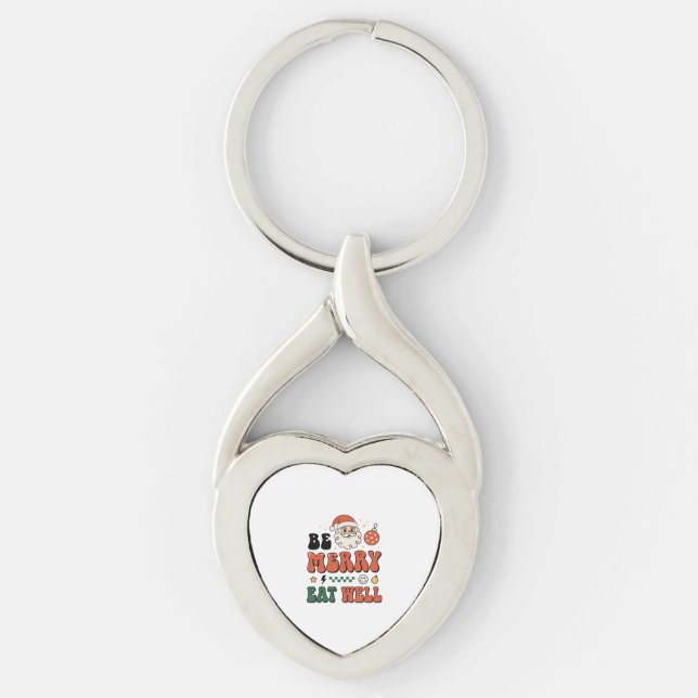 Julen Var Snäll Äta Bra Tomte Design Twisted Heart Silverfärgad Nyckelring (Framsidan)