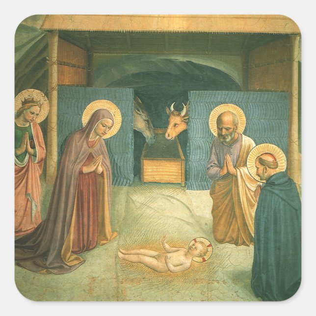 Julenatt av Fra Angelico Fyrkantigt Klistermärke (Framsida)