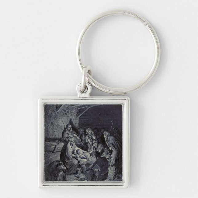 Julenatt av Gustave Doré Premium Victorian bläck Fyrkantig Silverfärgad Nyckelring (Framsidan)