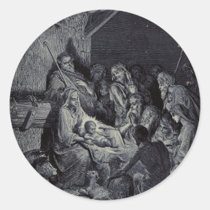 Julenatt av Gustave Doré Premium Victorian bläck Runt Klistermärke
