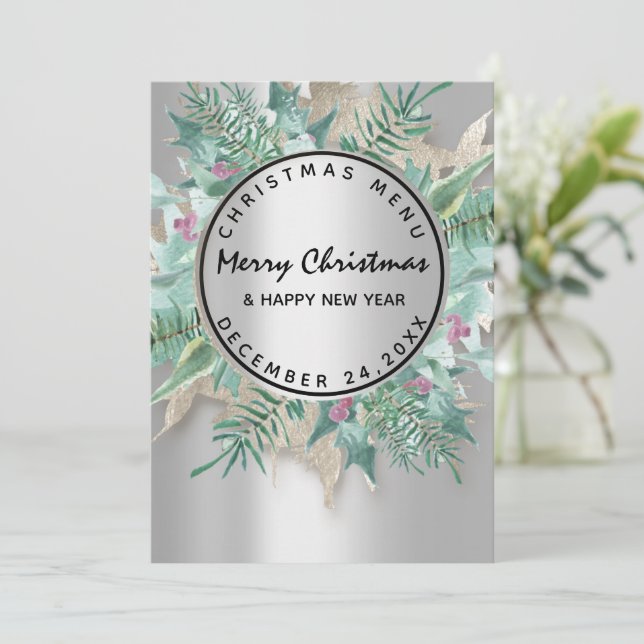 Julenatt Höstmeny Silver Blommig Meny (Stående Fram)