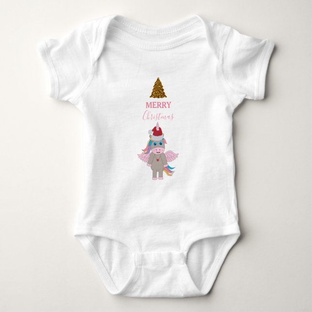 Julenhet unicorn tomtehatt guld glitter julgran t shirt (Framsida)