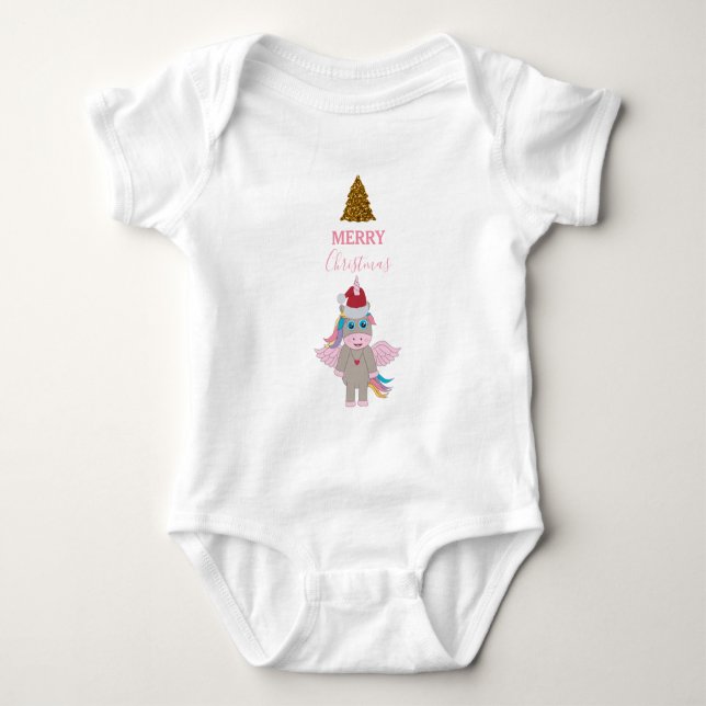 Julenhet unicorn tomtelua Guld glitter julgran T Shirt (Framsida)