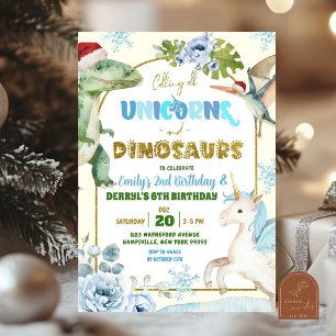 Julenhörningar och Dinosaurie Födelsedagsfirande Inbjudningar