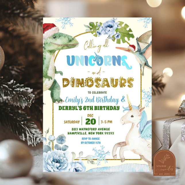 Julenhörningar och Dinosaurie Födelsedagsfirande Inbjudningar (Skapare uppladdad)