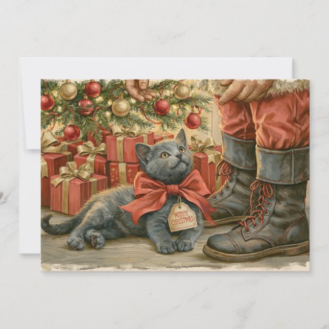 Julenisse för kattunge jul julkort (Framsida)