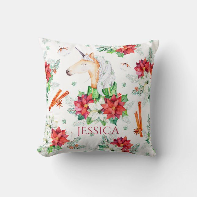 Julenmajs och Poinsettia mönster Kudde (Framsida)