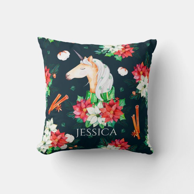 Julenmajs och Poinsettia mönster nr 2 Kudde (Framsida)