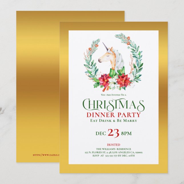 Julenmajsmåltid guld, party inbjudan (Fram/baksida)