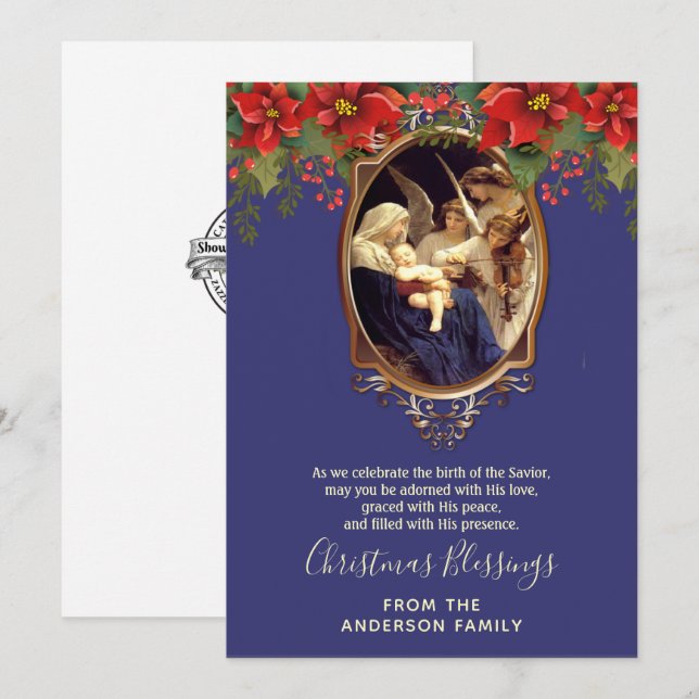 Julenöjd religiös jungfru Maria Jesus Julkort (Fram/baksida)