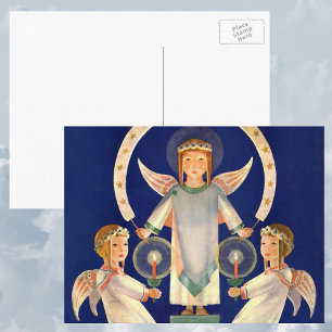 Julenostalgi, skandinaviska Sankta Lucia-änglar Helg Vykort