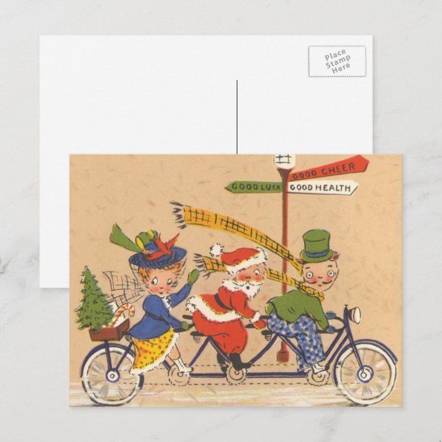 Julenostalgi, Tomte på cykel Helg Vykort (Fram/baksida)