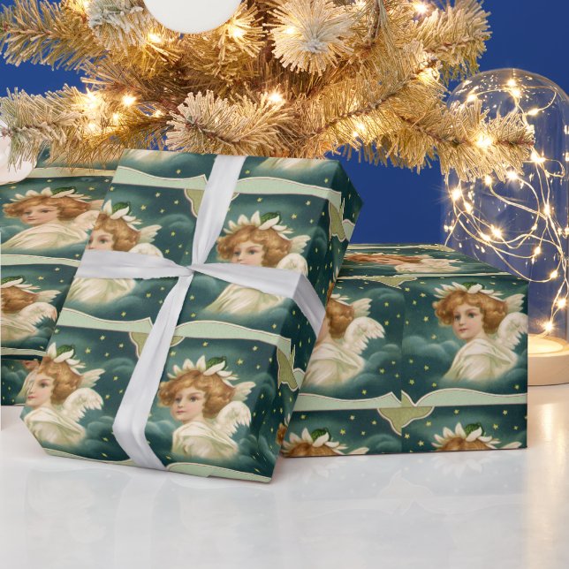 Julenostalgi, viktoriansk ängel med gyllene stjärn presentpapper (Helgdagar)