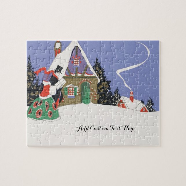 Julenostalgi, viktorianska paret på väg till fest pussel (Horisontell)