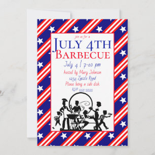 Julens 4:e barbecue Stars, Red, White Rand Inbjudningar