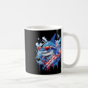 Julens 4:e Patriotic Funny Shark Sungles Independe Kaffemugg