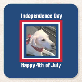 Julens 4:e Röd, Vita, Blåfärgade Hund Underlägg Papper Kvadrat