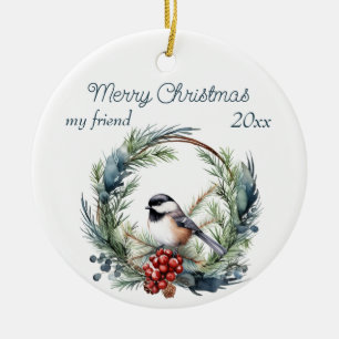 Julens Anpassningsbar Friend Chickadee Bird WAN Julgransprydnad Keramik