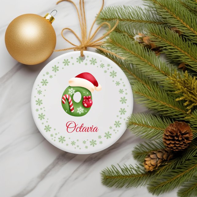 Julens Anpassningsbar Initial Monogram Family Init Julgransprydnad Keramik (Custom Monogrammed initials Ornament)