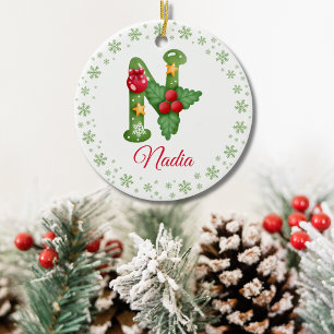 Julens Anpassningsbar Initial Monogram Family Init Julgransprydnad Keramik