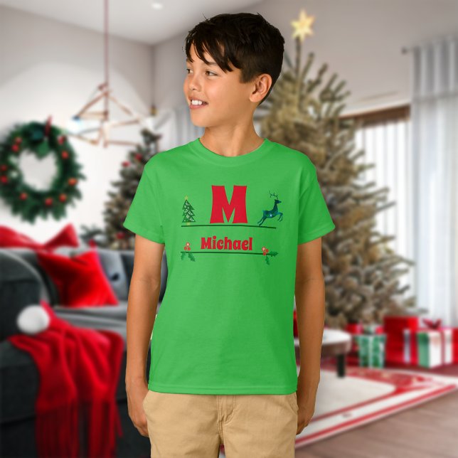 Julens Anpassningsbar Monogram och Namn Kids T Shirt (Skapare uppladdad)