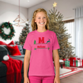 Julens Anpassningsbar Monogram och Namn Kids T Shirt