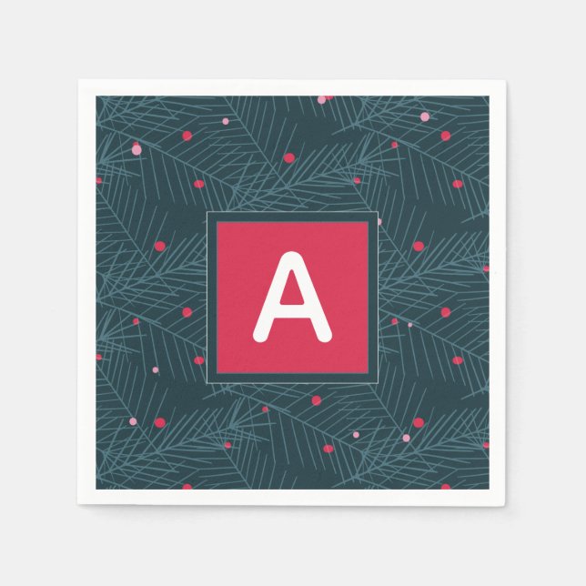 Julens Anpassningsbar Monogram Red Grönt Helgdag Pappersservett (Framsidan)