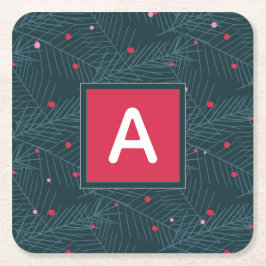 Julens Anpassningsbar Monogram Red Grönt Helgdag Underlägg Papper Kvadrat