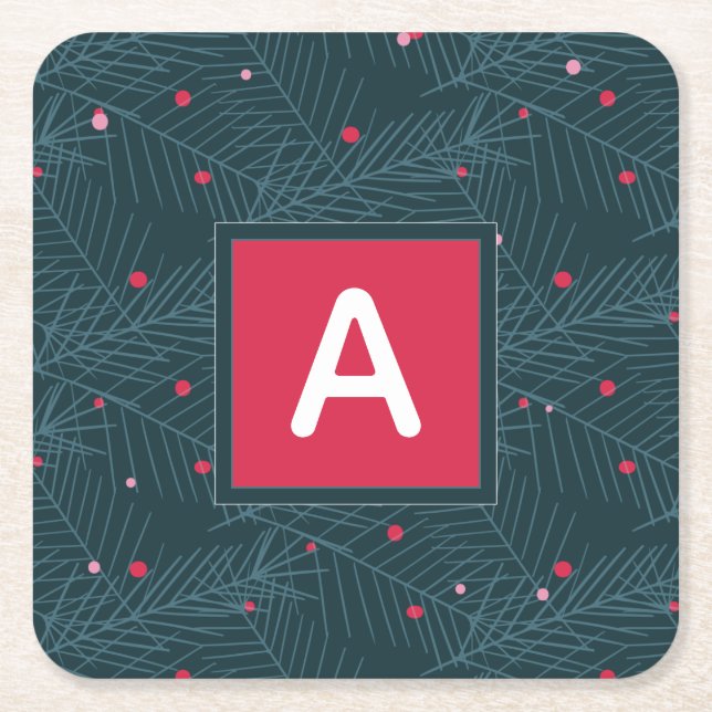 Julens Anpassningsbar Monogram Red Grönt Helgdag Underlägg Papper Kvadrat (Framsidan)