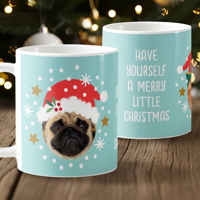 Julens Anpassningsbar Photo Funny Elf Santa Pet Bl Kaffemugg (Skapare uppladdad)