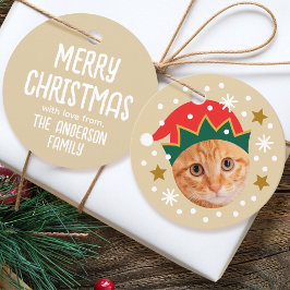 Julens Anpassningsbar Photo Namn Funny Elf Beige G Gåvor Etiketter