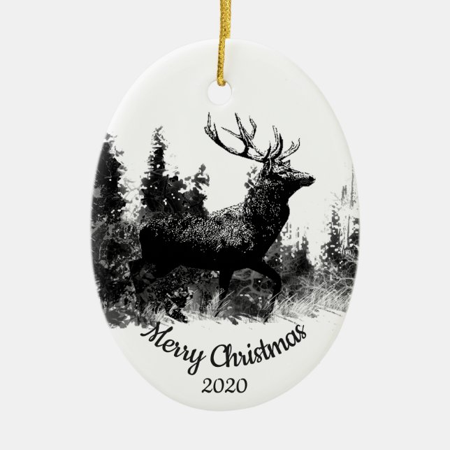 Julens Anpassningsbar Stag Hjort Djurkonst Julgransprydnad Keramik (Framsidan)