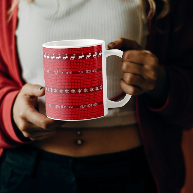 Julens Anpassningsbar Text Red White Knitten Sweat Kaffemugg (Christmas Custom Text Red White Knitted Sweater Coffee Mug)